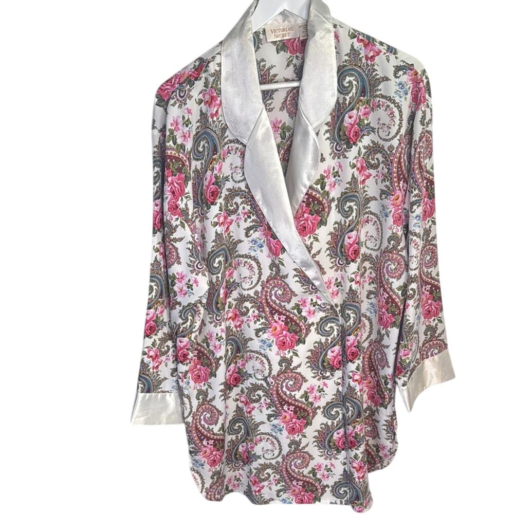 Victoria's Secret Floral Paisley Satin Long Sleeve Vintage Nightgown W1303 Sz L